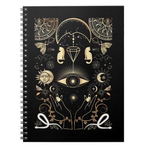 Spiritual Nature Moon Astrology Sun Stars Cat Notebook