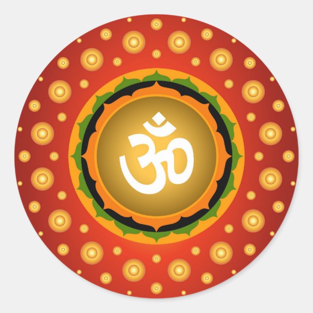 Spiritual Om Lotus Design Classic Round Sticker (Front)