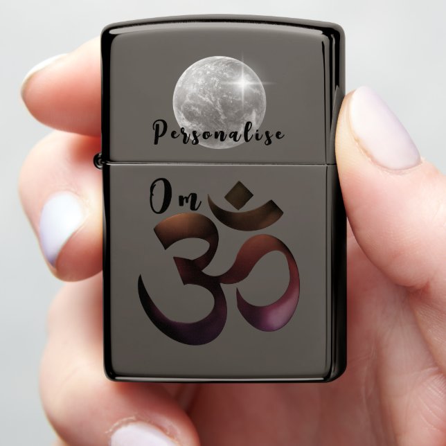 Spiritual Om Symbol Sparkly Moon Classic  Zippo Lighter (In Hand)