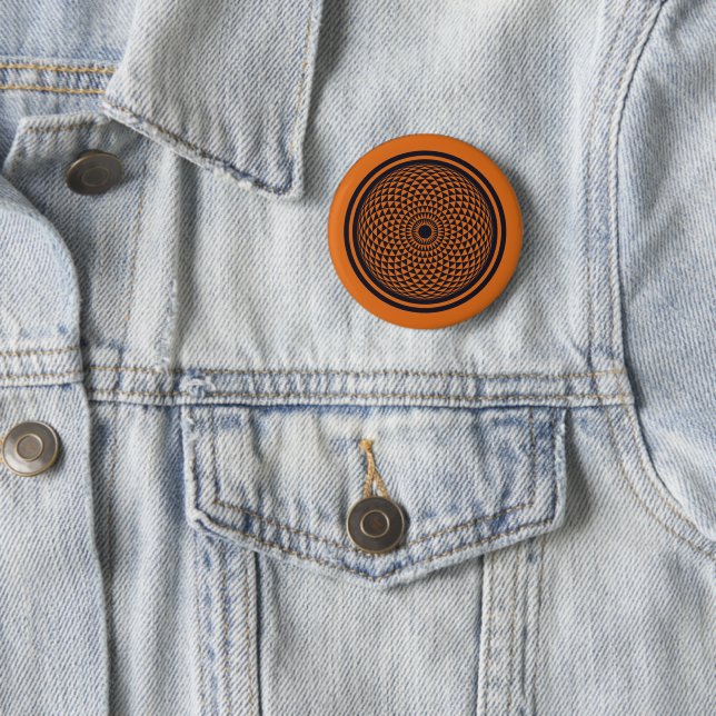 Spiritual Orange Dark Grey Mandala Geometric Art Button (In Situ)