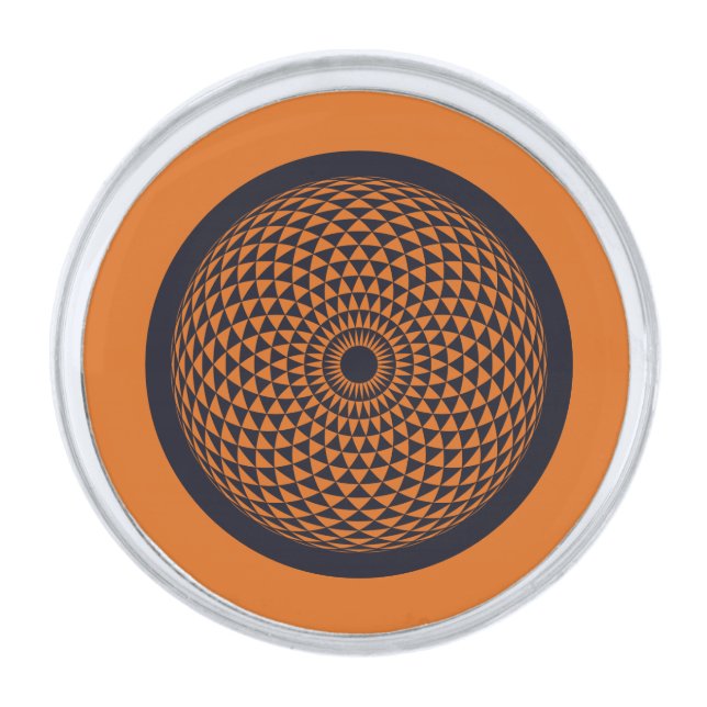 Spiritual Orange Grey Mandala Geometric Oriental Silver Finish Lapel Pin (Front)