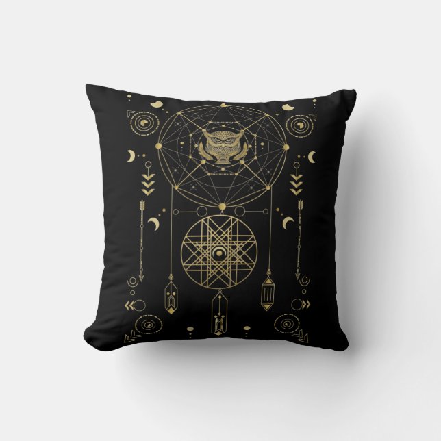 Spiritual Owl Geometry Aesthetic Art Throw Pillow (Front)