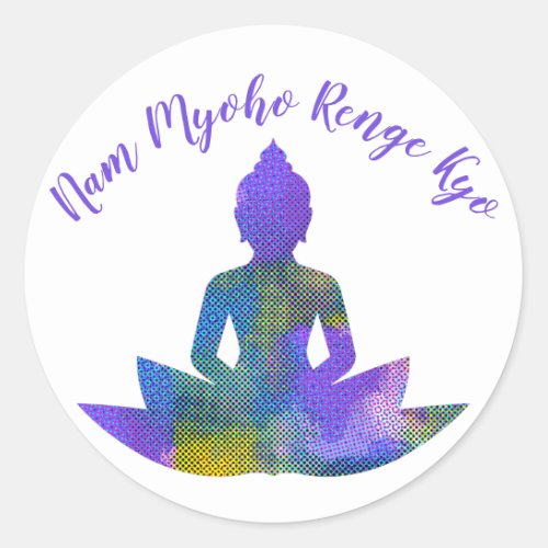Spiritual Pastel Patchwork Halftone Lotus Yoga Nam Classic Round Sticker