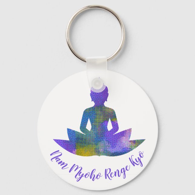 Spiritual Pastel Patchwork Halftone Lotus Yoga Nam Keychain (Front)