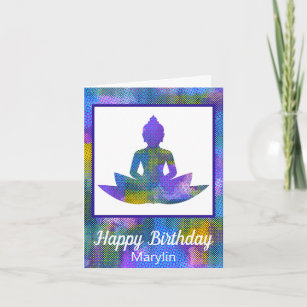 Spiritual Patchwork Half Yoga Lotus Flower Card