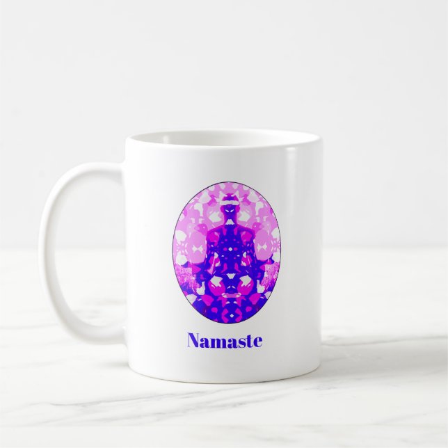 Spiritual Pink Sitting Yoga Pose Namaste Coffee Mug (Left)