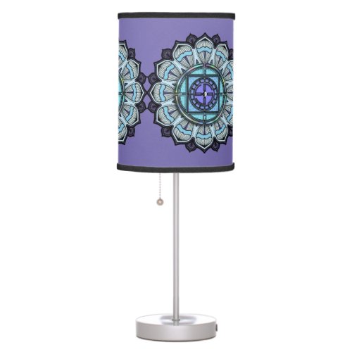 Spiritual Purple Aqua Mandala Black White Yin Yang Table Lamp