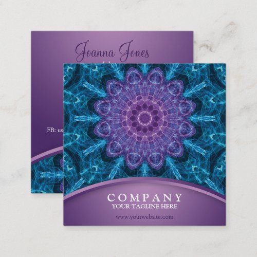 Spiritual purple flower sea of blue square business card