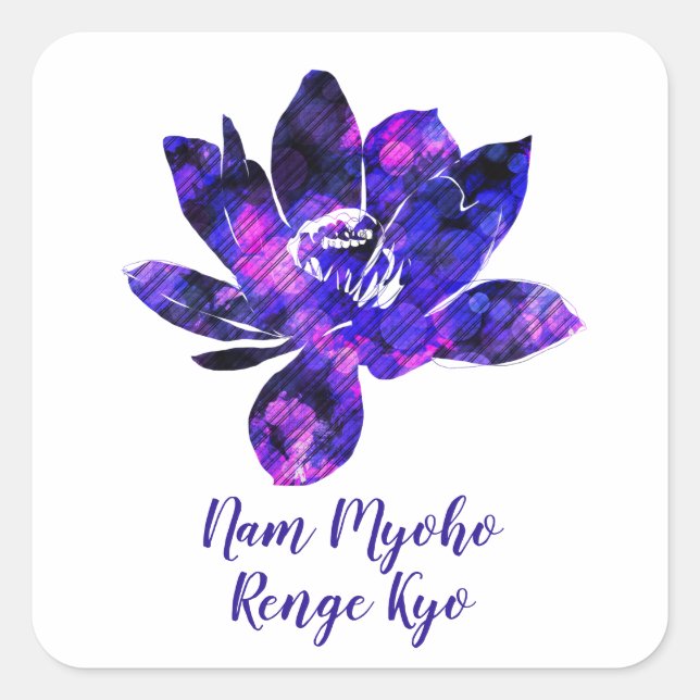 Spiritual Purple Lotus Flower Nam Myoho Renge Kyo Square Sticker (Front)