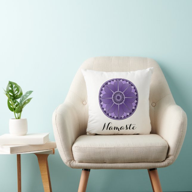Spiritual Purple Mandala Namaste Throw Pillow (Chair)