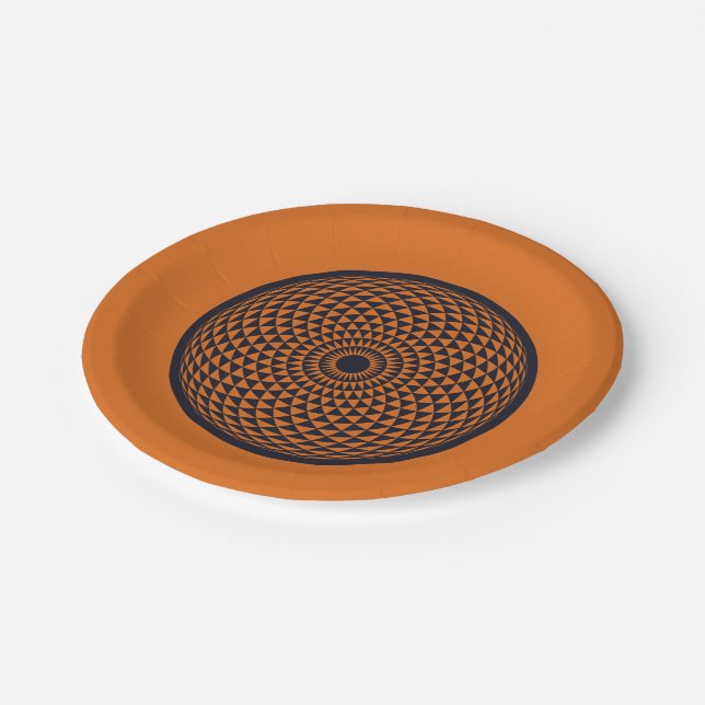 Spiritual Red Grey Mandala Geometric Oriental Paper Plates (Angled)