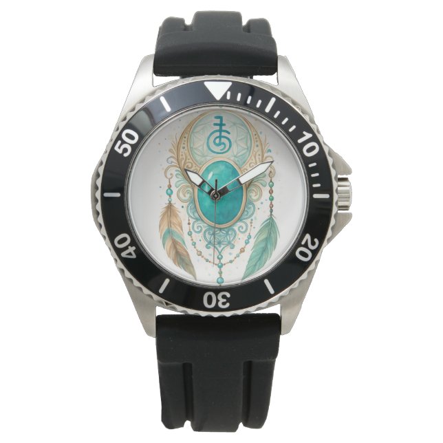 Spiritual Reiki Clock with Turquoise Gem & Sei He  Watch (Front)