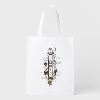 Spiritual Serenity Vertical Line Art Graphic Tee Grocery Bag