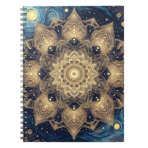 Spiritual Starry Night Nebula Gold Mandala Art Notebook