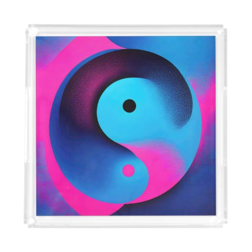 Spiritual Symmetry Yin Yang Colourful Abstract Art Acrylic Tray