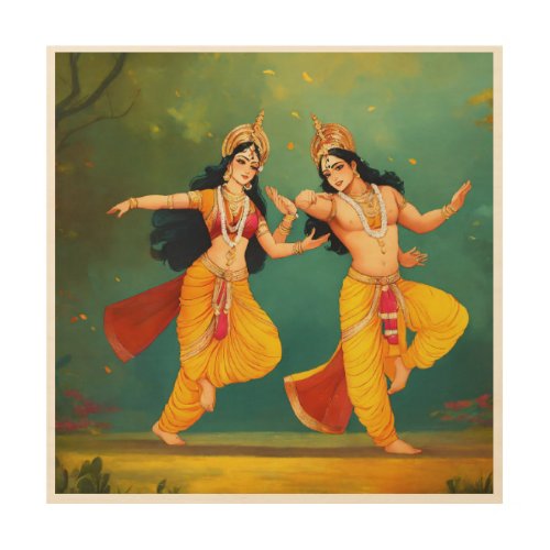 Spiritual Symphony Krishna and Radha Wood Wall H Wood Wall Art