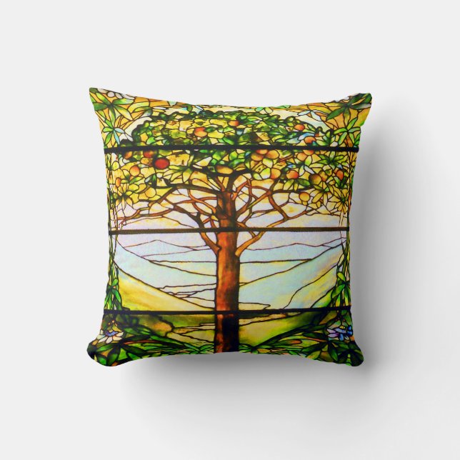 Spiritual Tiffany Window Scenic Tree Landscape Throw Pillow (Front)