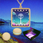 Spiritual Tree of Life White Centre of Cosmos Blue Gold Plated Necklace<br><div class="desc">Tree of Life is the source of a force that connects all lives. It also represents the cycle of life and death. Analogously it means, all lives in cosmos are connected to each other and there is a spiritual way of living. The illustration features the tree of life as it...</div>