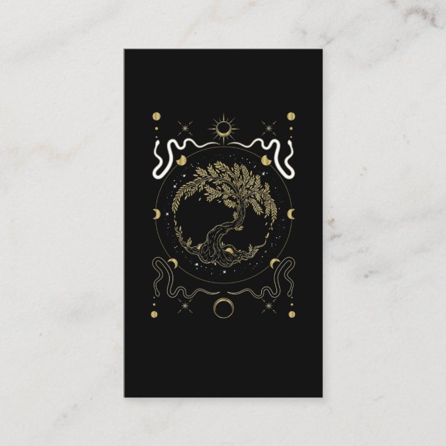 Spiritual Tree Sun Moon Snake Stars Business Card (Front)