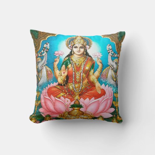 Spiritual Vintage Hindu Diety Lakshmi Throw Pillow