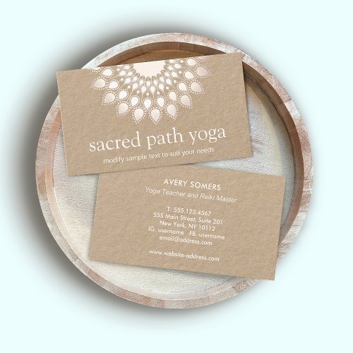Spiritual White Lotus Flower Mandala Yoga Teacher Business Card