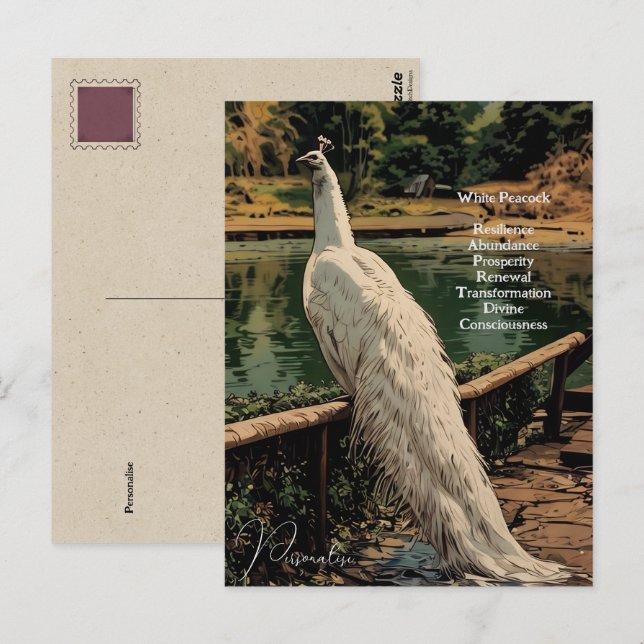 Spiritual White Peacock Bird Inspirational Quote Postcard (Front/Back)