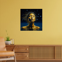 Spiritual Woman in Water under the Stars