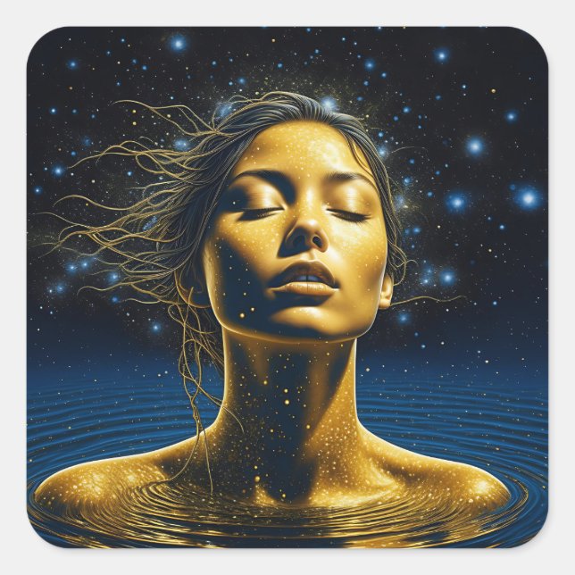 Spiritual Woman in Water under the Stars Square Sticker (Front)