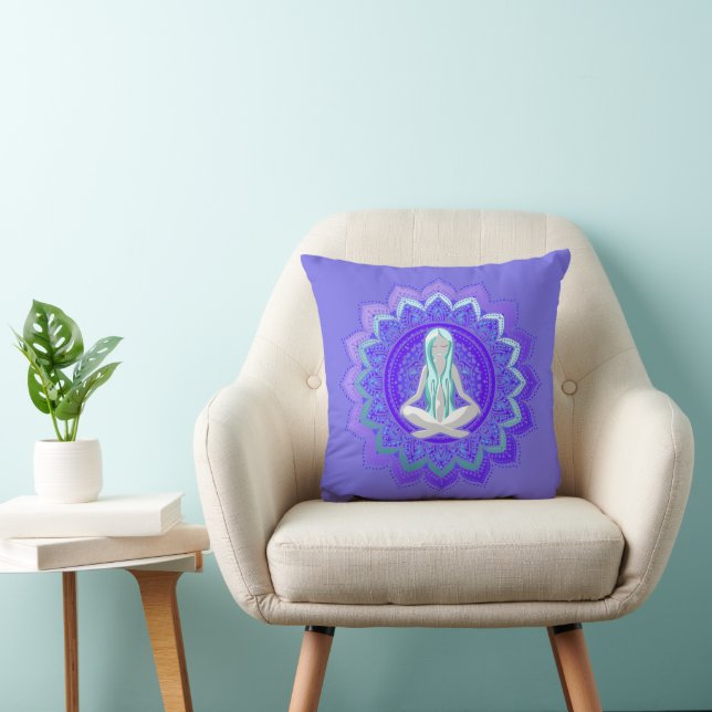 Spiritual Yoga Asana Meditation Mandala 1 Throw Pillow (Chair)