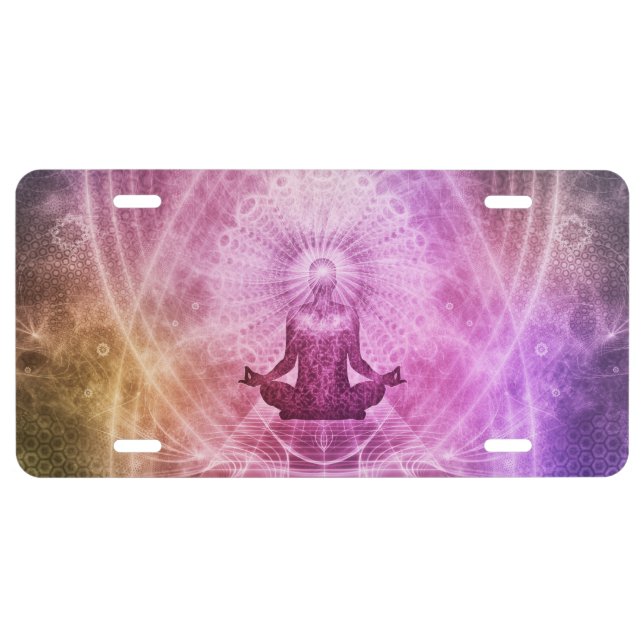 Spiritual Yoga Meditation Zen Colorful License Plate (Front)