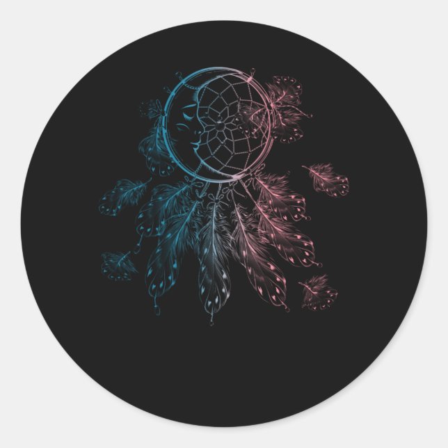 Spirituality Dreamcatcher Colorful Feathers Moon Classic Round Sticker (Front)