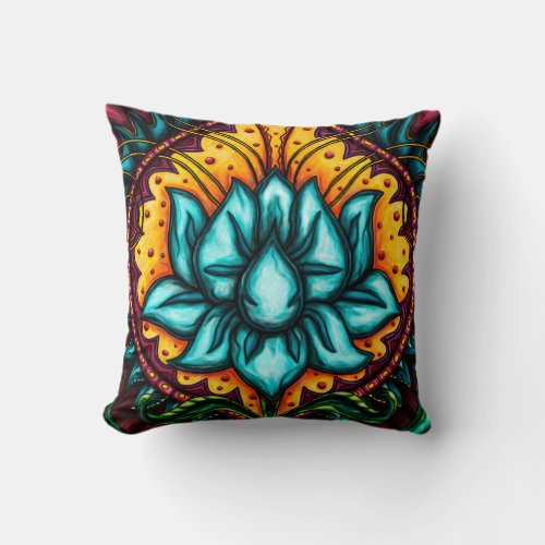 Spirituality lotus flower blue lotus painting throw pillow