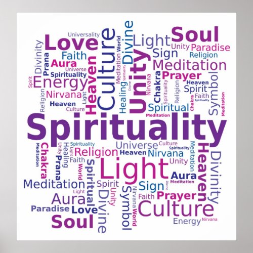 Spirituality Word Cloud Pink Purple Colors Poster