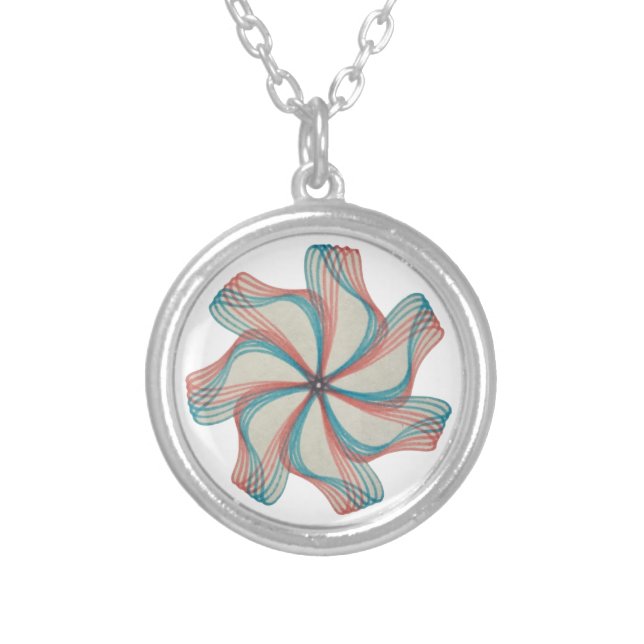 Spirograph Pride Pattern: Trans Pinwheel Pattern Silver Plated Necklace (Front)