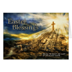 Spirtual Easter Blessings Golden Cross on the Hill Cards