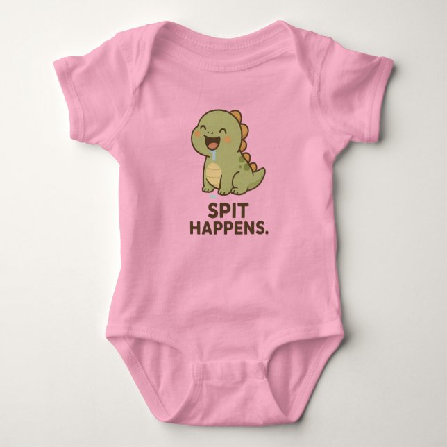 Spit Happens – Funny Baby Dinosaur Design Baby Bodysuit (Front)