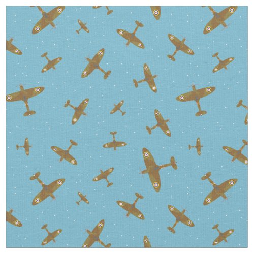 Spitfire Airplane Pattern on Light Blue Fabric