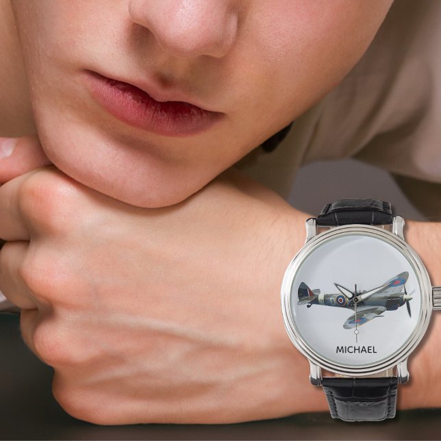 Spitfire Airplane Photo Cool Custom Pilot Name  Watch (Creator Uploaded)