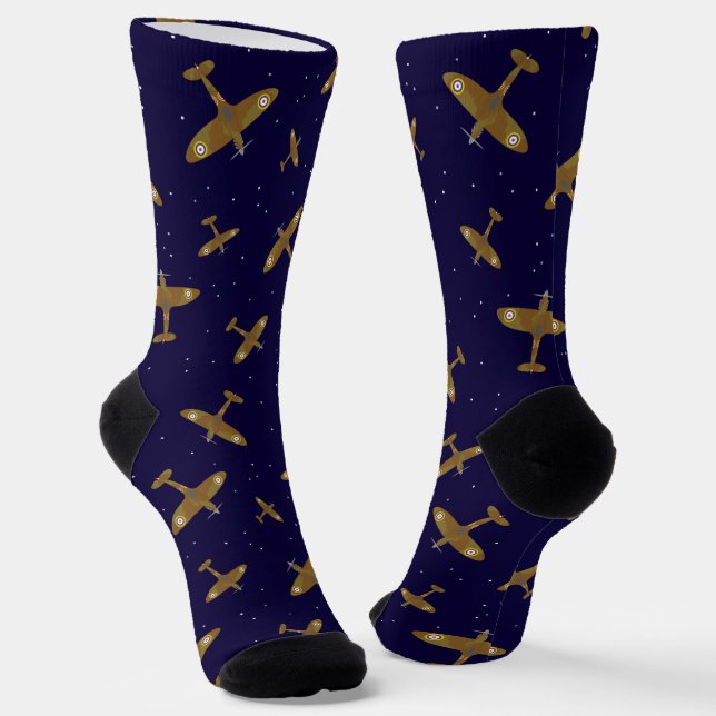 Spitfire Airplanes Aviation Themed Socks (Angled)