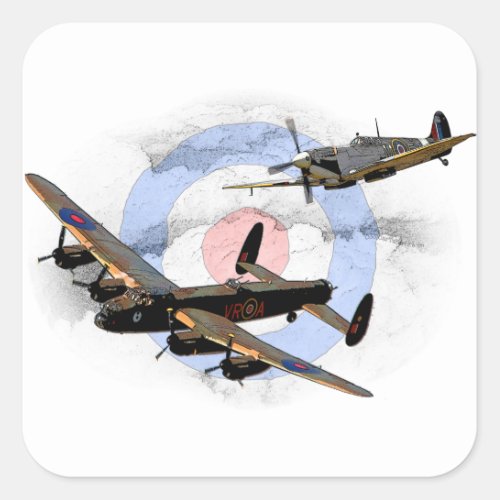 Spitfire and Lancaster Square Sticker