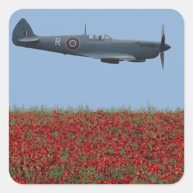 Spitfire and Poppies Square Sticker (Front)