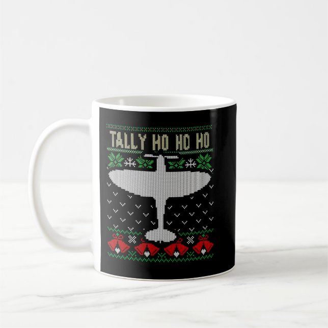 Spitfire Christmas Ugly Jumper Style Airplane Airc Coffee Mug (Left)
