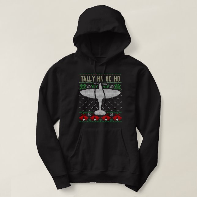 Spitfire Christmas Ugly Jumper Style Airplane Airc Hoodie (Design Front)