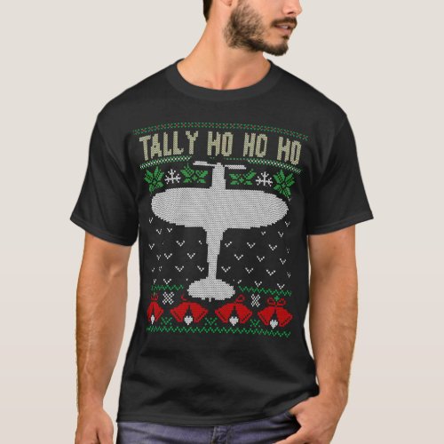 Spitfire Christmas Ugly Jumper Style Airplane Airc T_Shirt