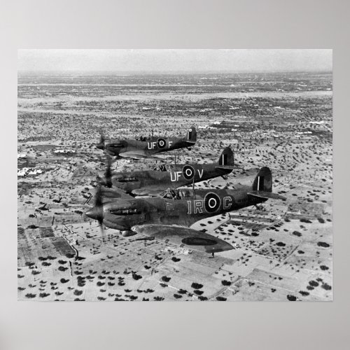 Spitfire Fighters Over Africa 1943 Vintage Photo Poster