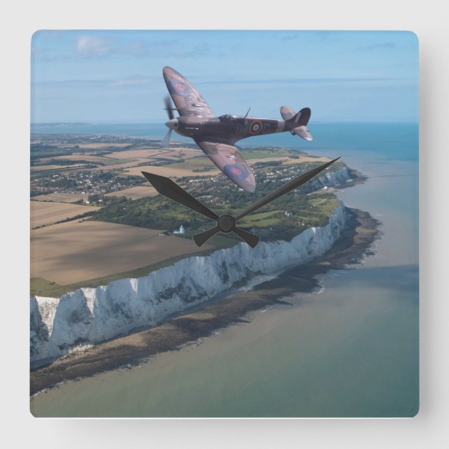 Spitfire over England Square Wall Clock (Front)