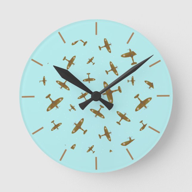 Spitfire Planes Retired Veteran Aircraft Pilot Round Clock (Front)