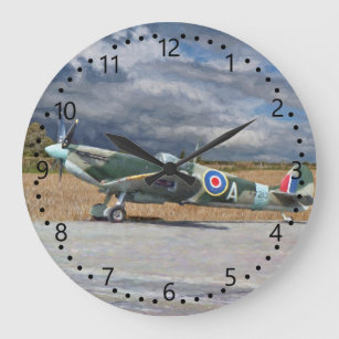 Spitfire Under Storm Clouds Large Clock
