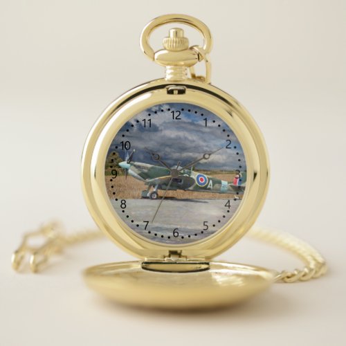 Spitfire Under Storm Clouds Number and Minute mark Pocket Watch