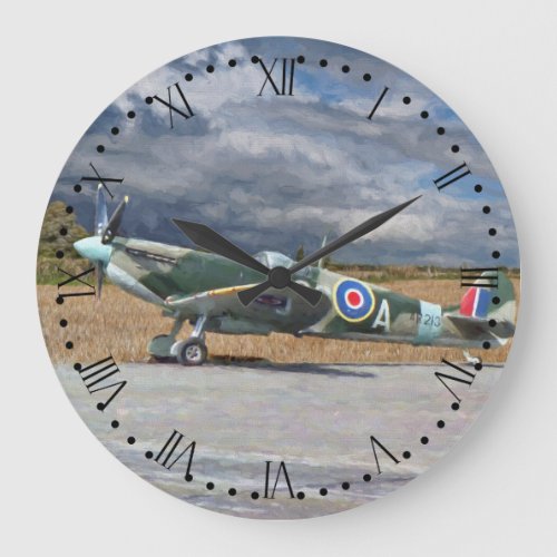 Spitfire Under Storm Clouds _ Roman Dial Large Clock